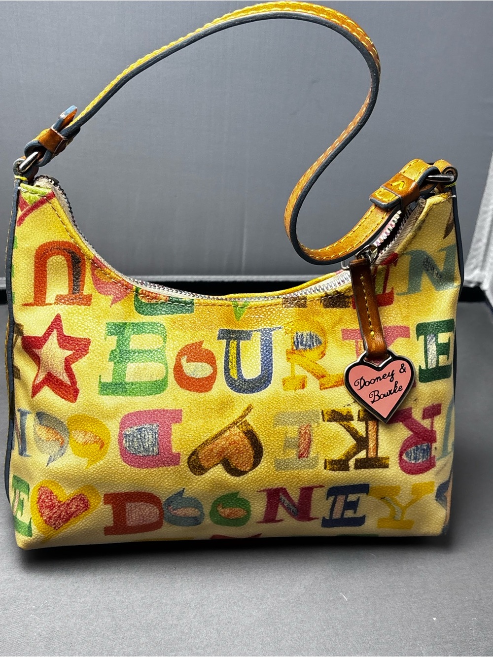 Dooney & Bourke Yellow Multicolor Alphabet Heart-Print Shoulder Bag